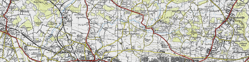Old map of Boarhunt in 1945
