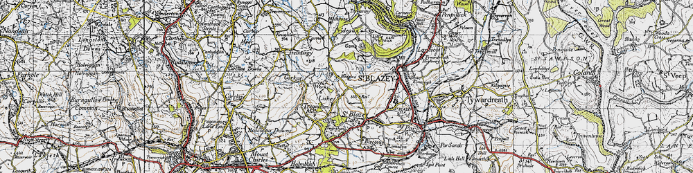 Old map of Bodelva in 1946