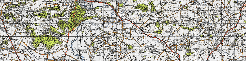 Old map of Bodenham Moor in 1947