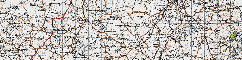 Old map of Afon Wygyr in 1947