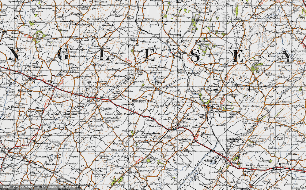 Old Map of Historic Map covering Bodewran in 1947