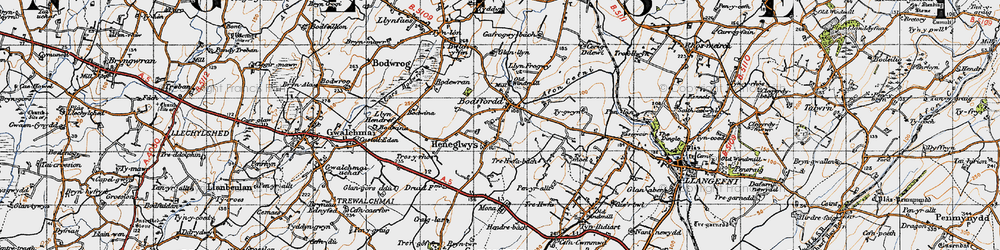Old map of Bodewran in 1947