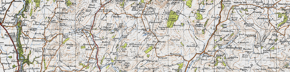 Old map of Black Rhadley Hill in 1947