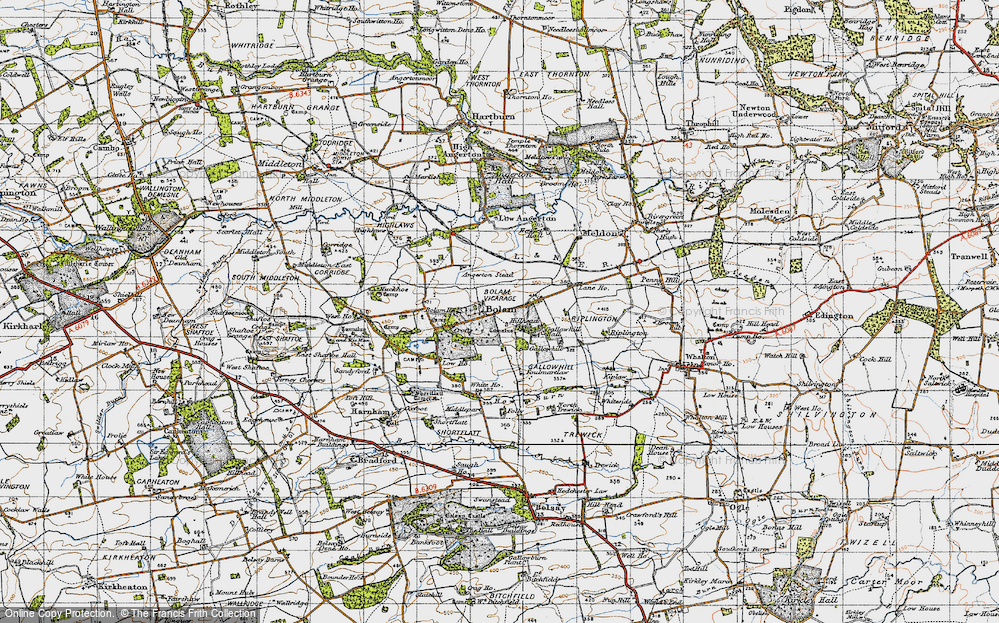 Old Map of Historic Map covering Angertonmoor Cott in 1947