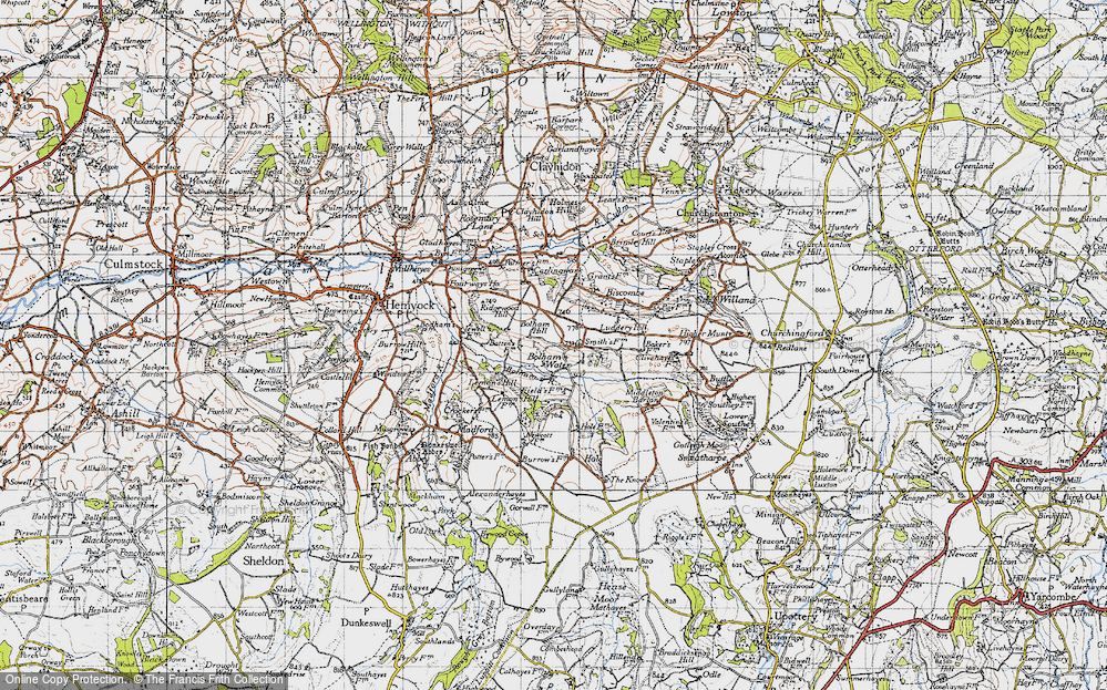 Old Map of Historic Map covering Bolham Hill in 1946