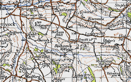 Old map of Bolham Water in 1946