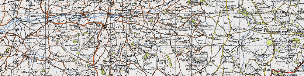 Old map of Bolham River in 1946