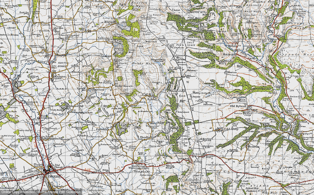 Old Map of Historic Map covering Boltby Scar in 1947
