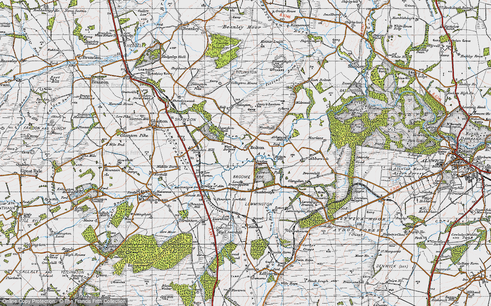 Old Map of Historic Map covering Abberwick Village in 1947