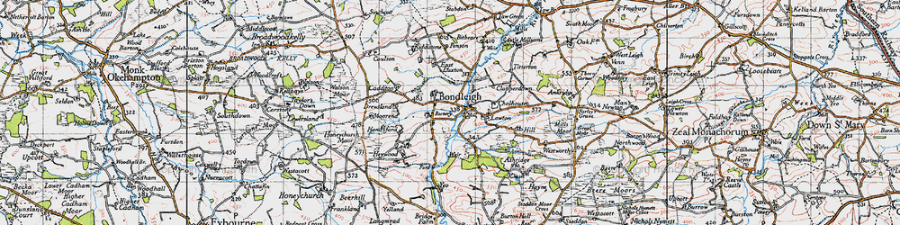 Old map of Bondleigh in 1946