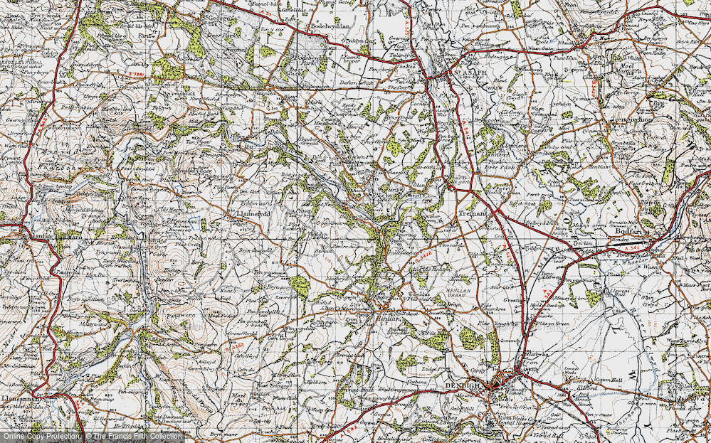 Old Map of Historic Map covering Bedd-y-cawr in 1947