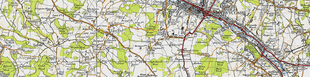 Old map of Booker Common in 1947