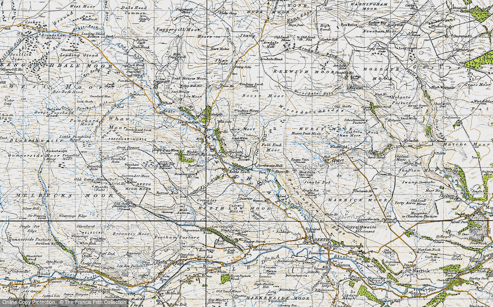 Old Map of Historic Map covering Booze Moor in 1947