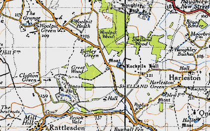 Old map of Woolpit Wood in 1946