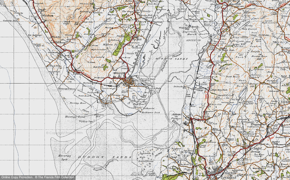 Old Map of Historic Map covering Borwick Rails Harbour in 1947