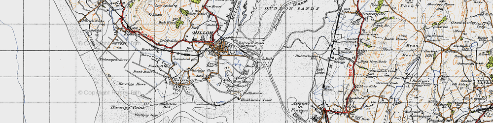 Old map of Borwick Rails Harbour in 1947