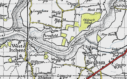 Old map of Bosham Hoe in 1945