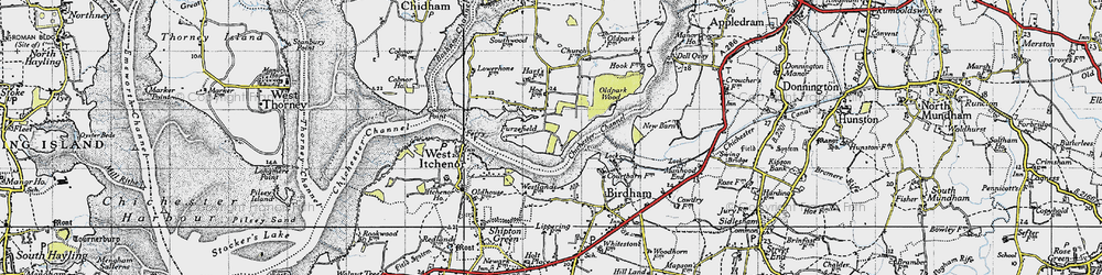 Old map of Birdham Pool in 1945