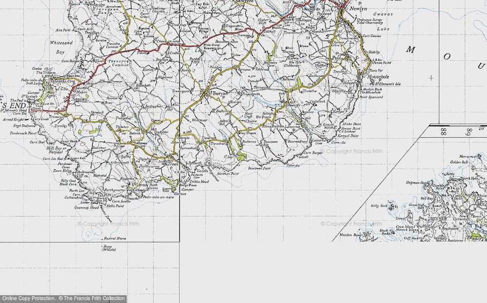 Old Map of Historic Map covering Boscawen Point in 1946
