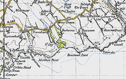 Old map of Boscawen Point in 1946