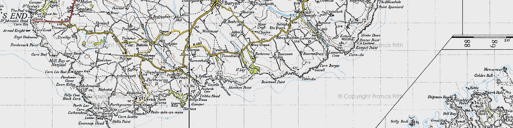Old map of Boscawen Point in 1946