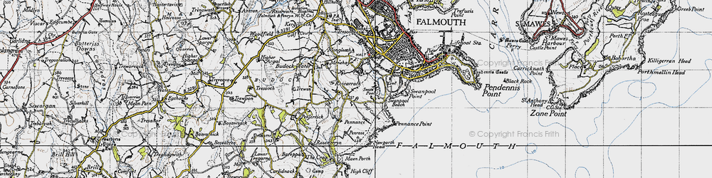 Old map of Swanpool Point in 1946