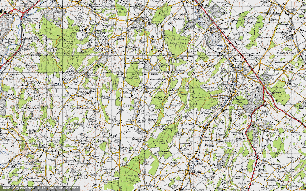 Old Map of Historic Map covering Atchester Wood in 1947