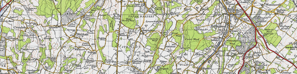 Old map of Bossingham in 1947