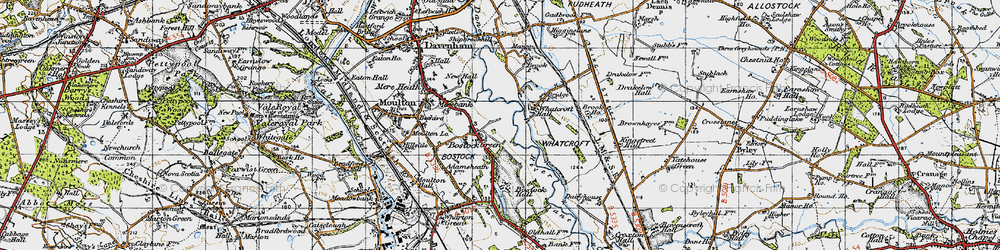 Old map of Bostock Green in 1947