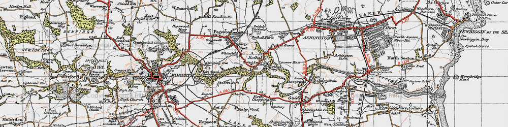 Old map of Bothal Castle in 1947