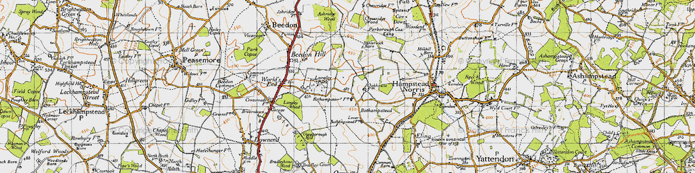 Old map of Ashridge Wood in 1947