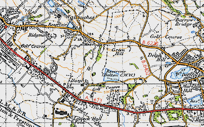Old map of Bottom o' th' Moor in 1947