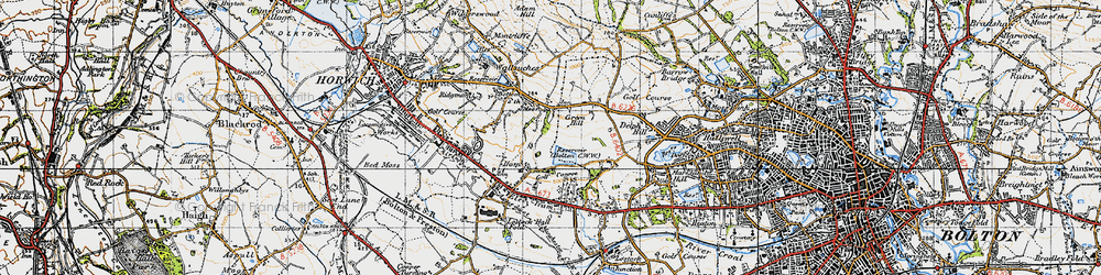 Old map of Bottom o' th' Moor in 1947