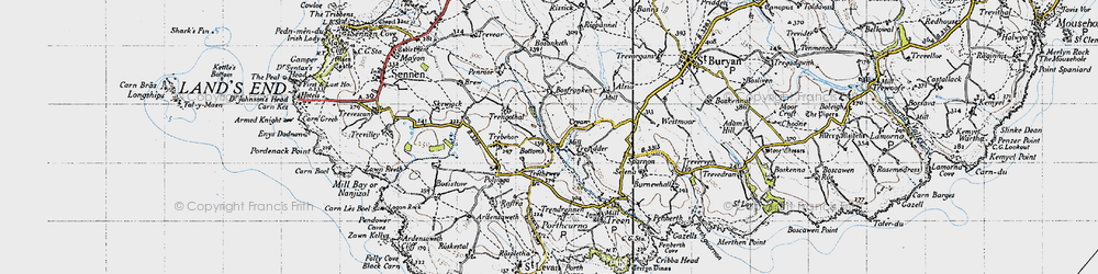 Old map of Bottoms in 1946