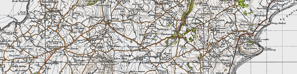 Old map of Botwnnog in 1947
