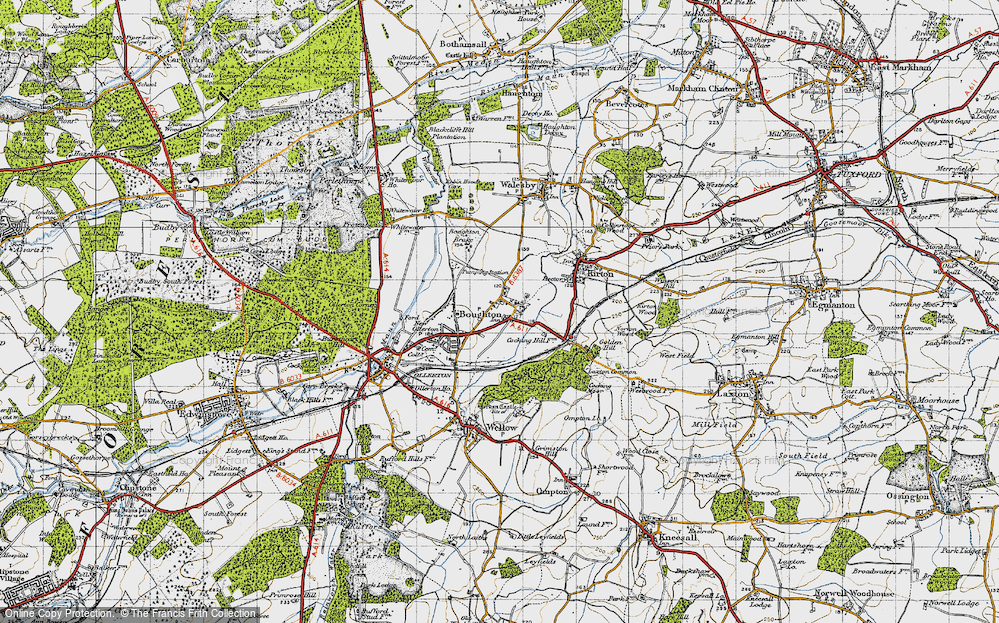 Old Map of Historic Map covering Ollerton Pits Wood in 1947