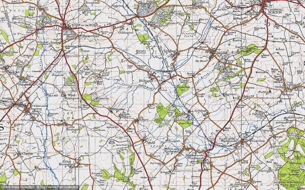 Old Map of Historic Map covering Westcote Brook in 1946