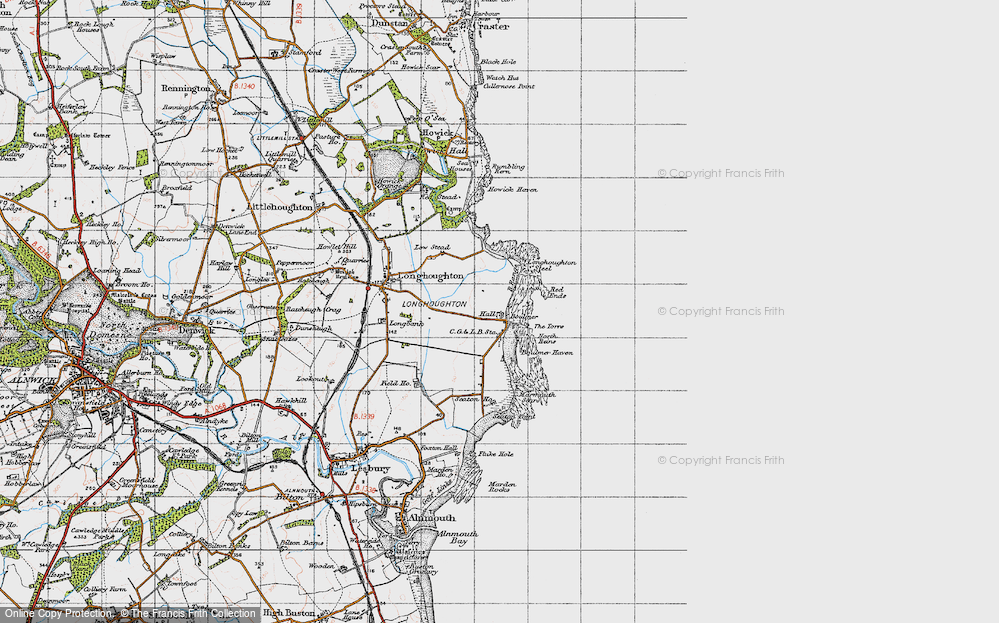 Old Map of Historic Map covering Boulmer Steel in 1947