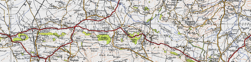 Old map of Burrington Combe in 1946