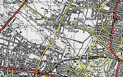 Old map of Bourne Valley in 1940