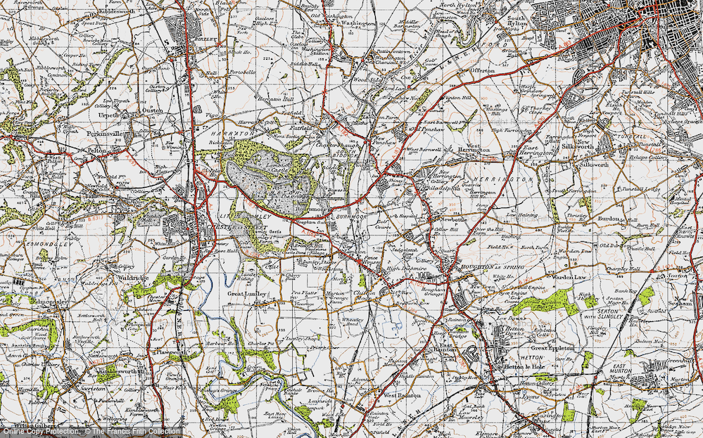 Old Map of Historic Map covering Bowes Ho in 1947