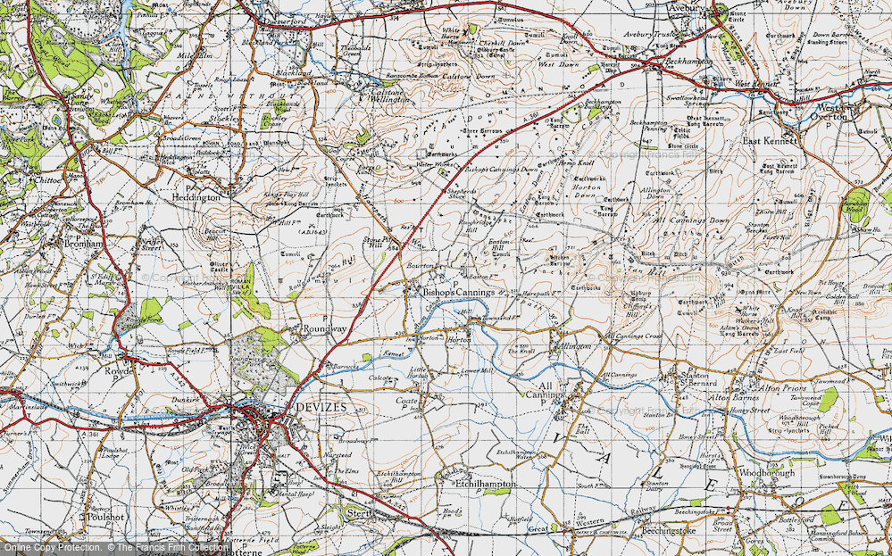 Old Map of Historic Map covering Bishop's Canning Down in 1940