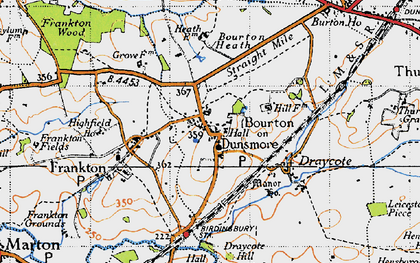 Old map of Bourton on Dunsmore in 1946