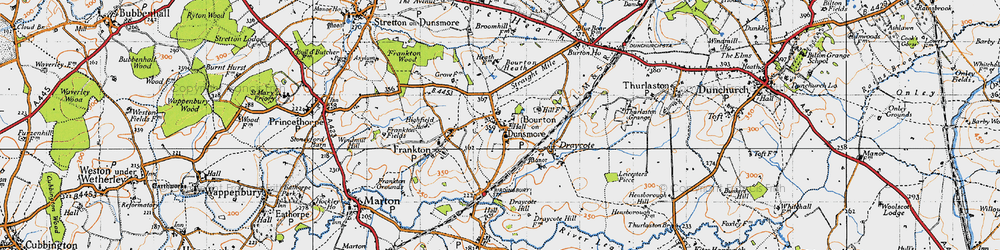 Old map of Bourton on Dunsmore in 1946