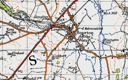 Old map of Bourton-on-the-Water in 1946