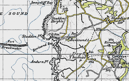 Old map of Bovisand Bay in 1946