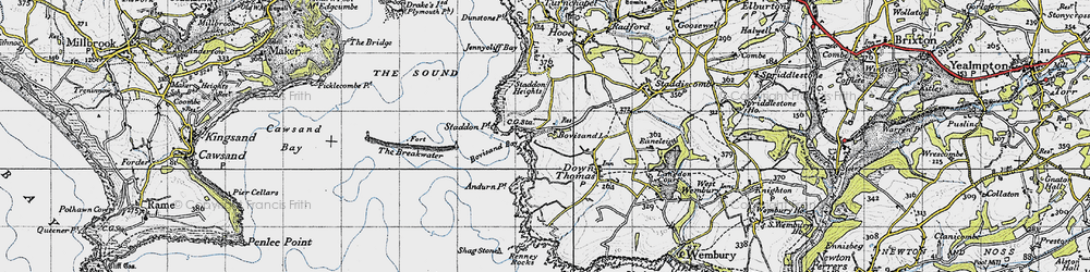 Old map of Bovisand Bay in 1946