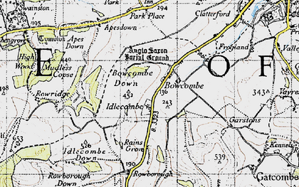 Old map of Bowcombe Down in 1945