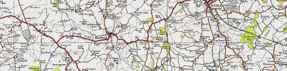Old map of Bower House Tye in 1946