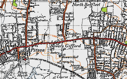 Old map of Bowers Gifford in 1945